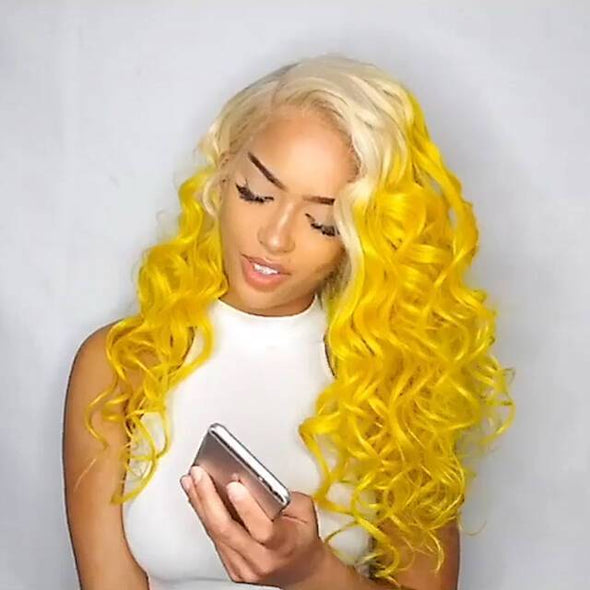 Super cute latest bright platinum yellow straight / wave wig