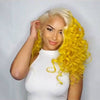 Super cute latest bright platinum yellow straight / wave wig